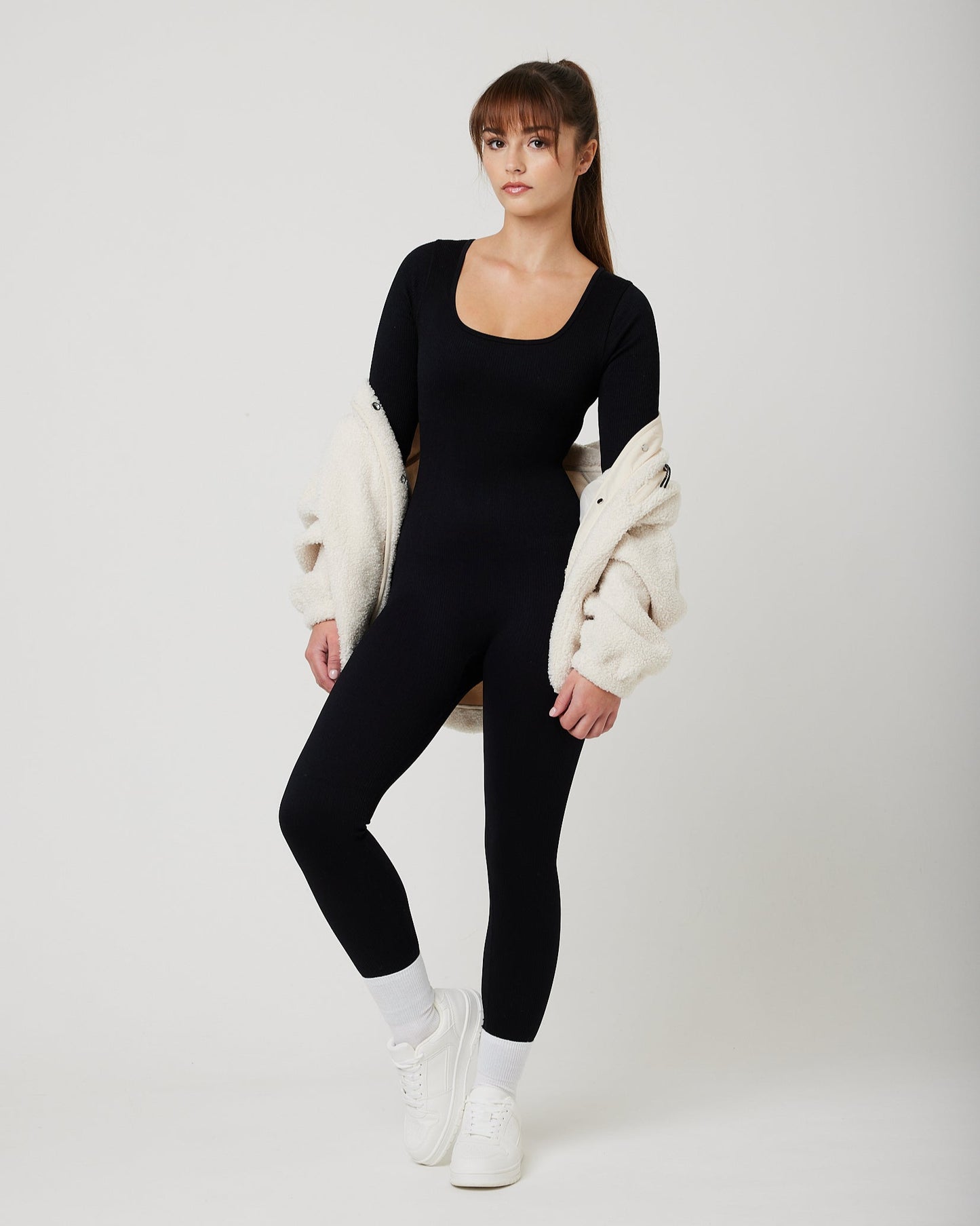 Snuggz Fit Ribbed Long Sleeve Black Jumpsuit