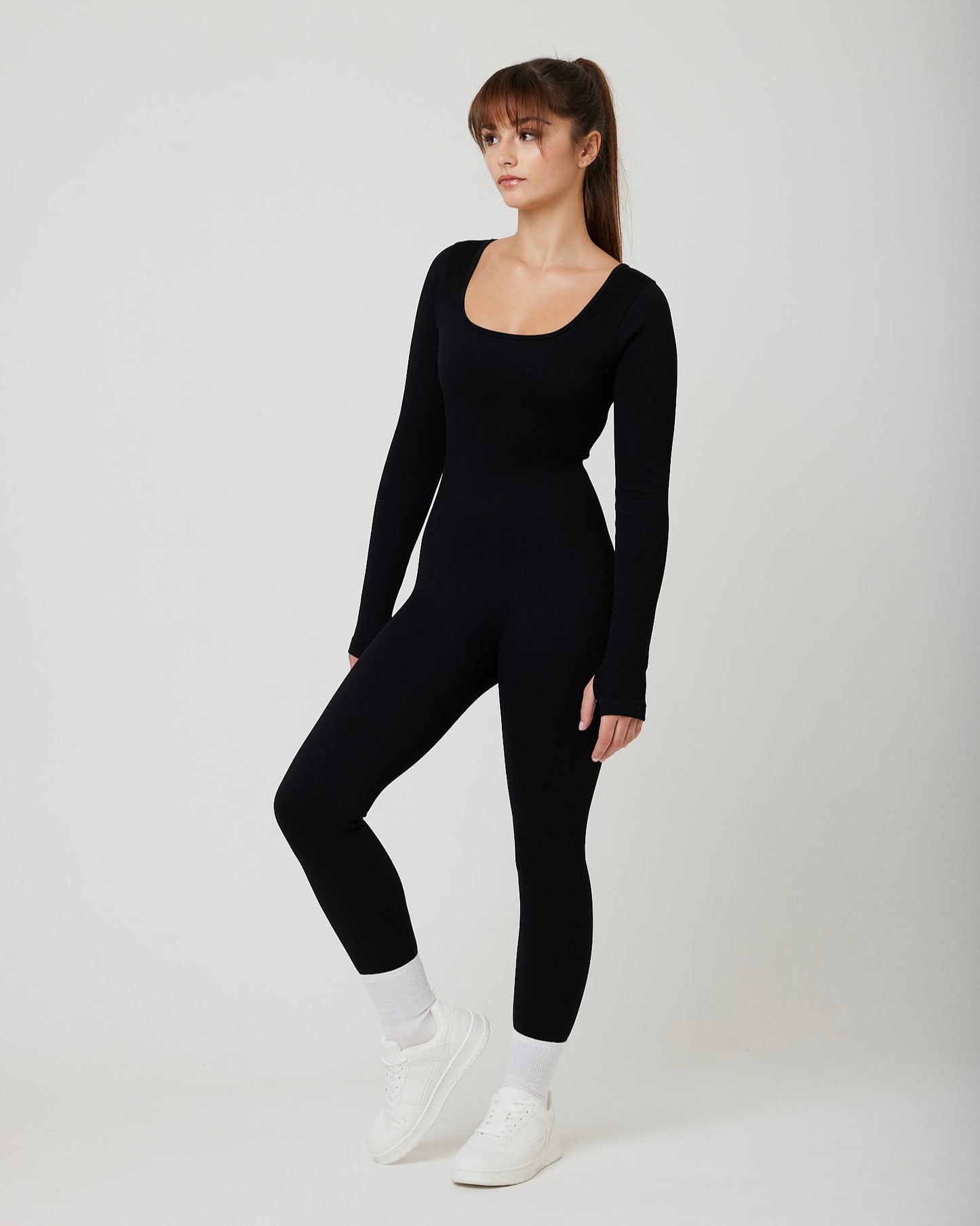 Snuggz Fit Ribbed Long Sleeve Black Jumpsuit