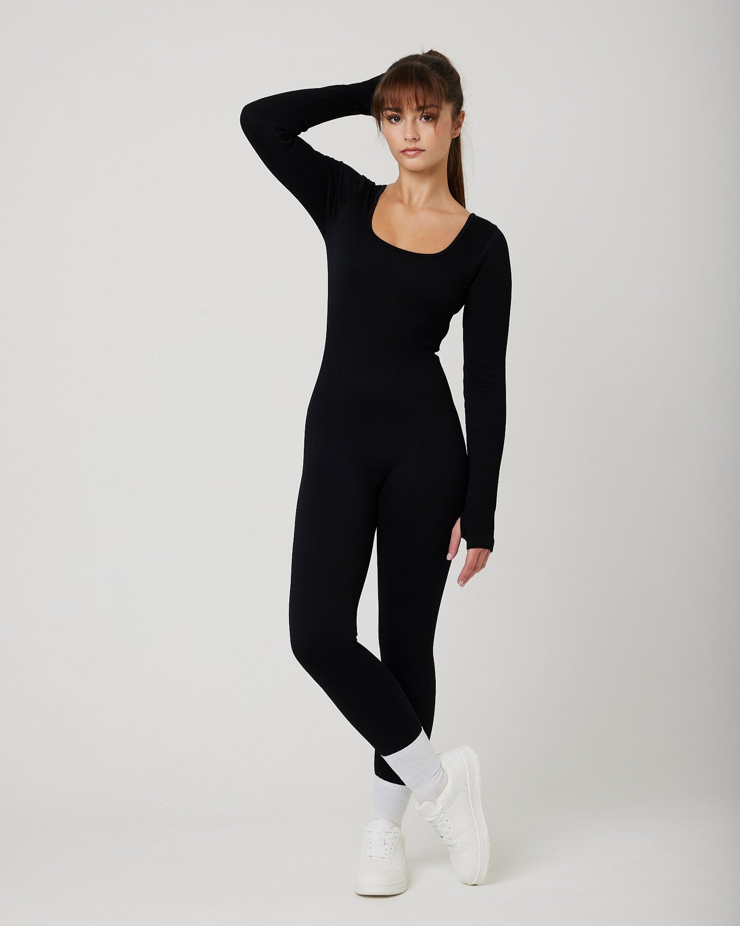Snuggz Fit Ribbed Long Sleeve Black Jumpsuit