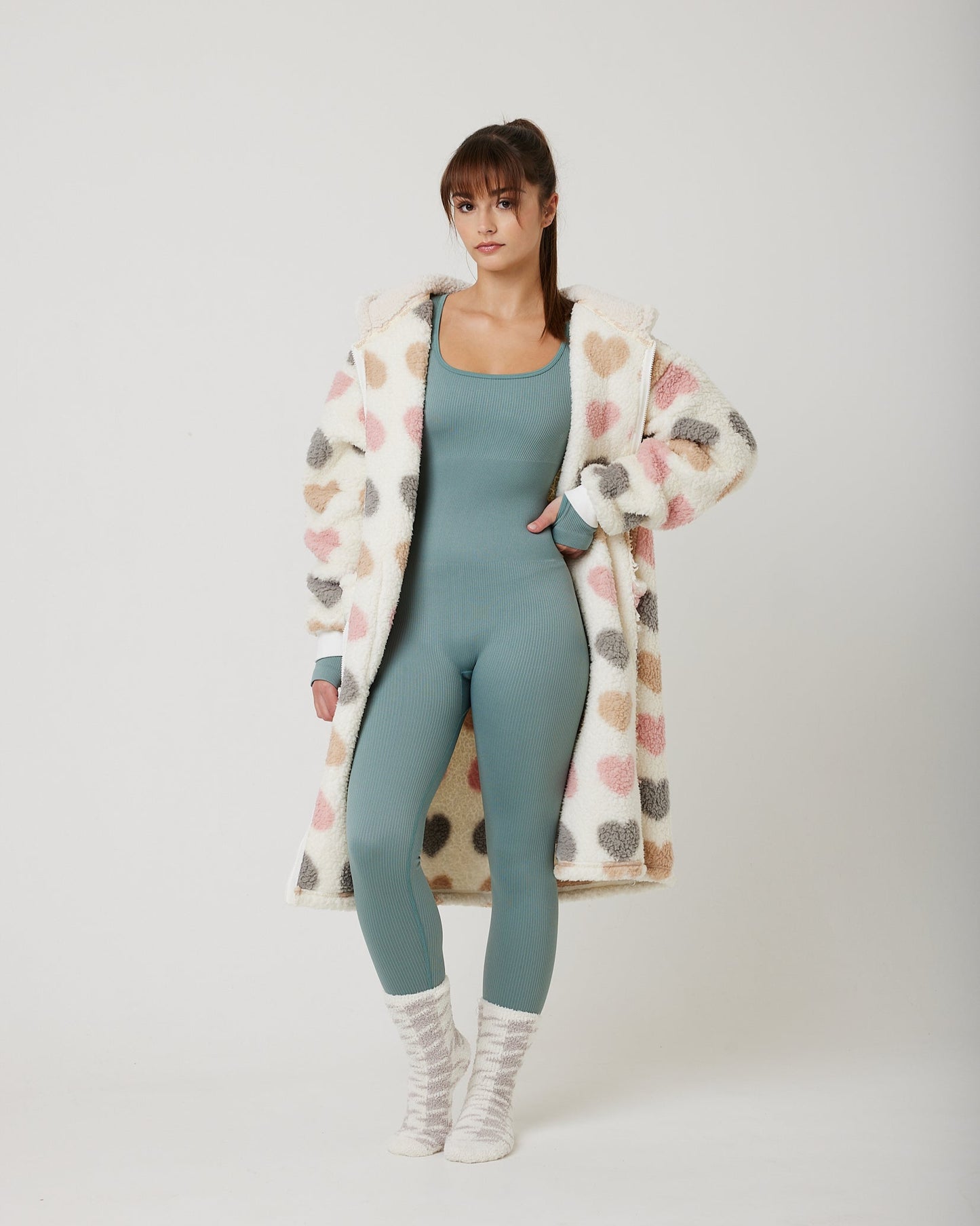 Snuggz Fit Ribbed Long Sleeve Green Jumpsuit