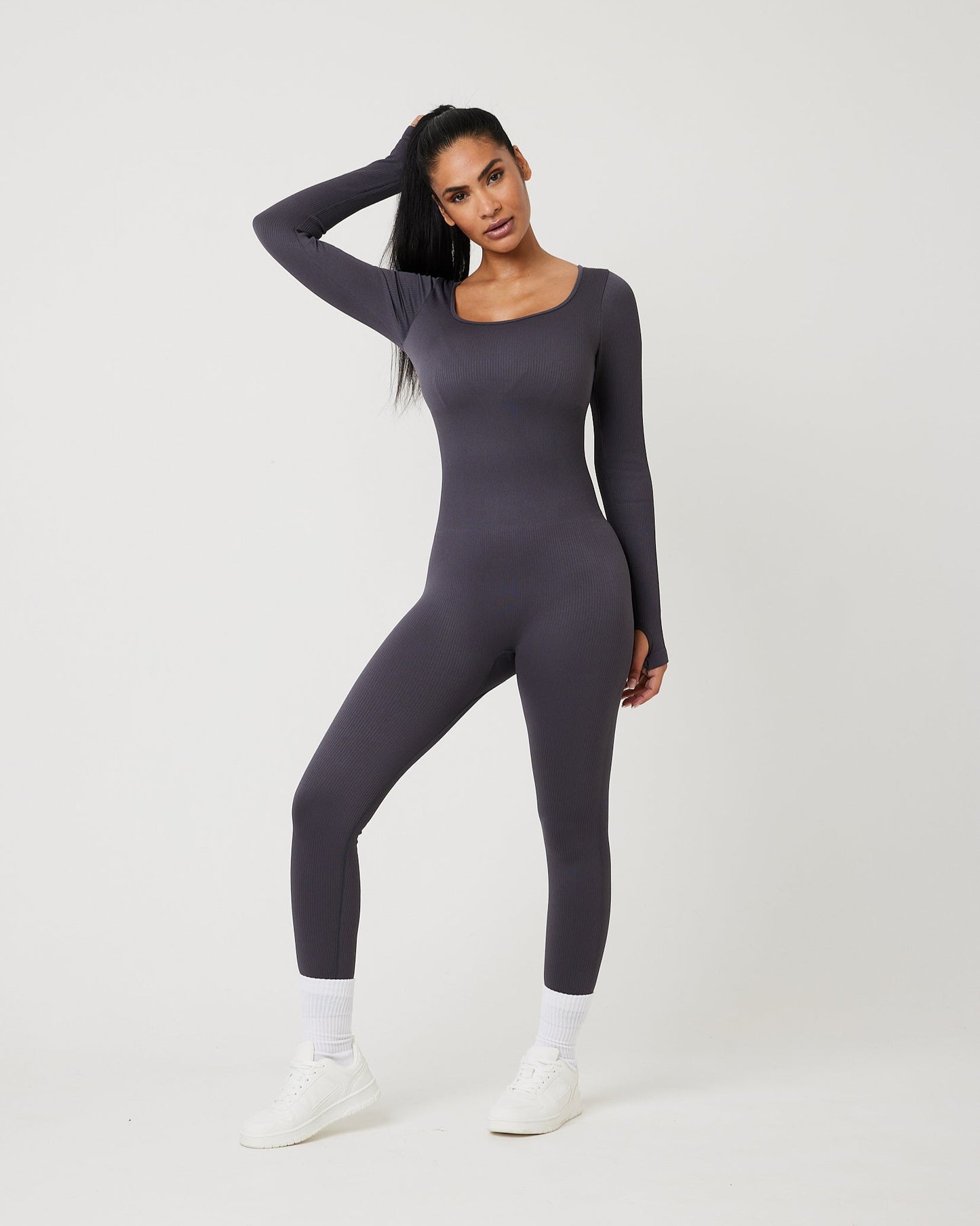 Snuggz Fit Ribbed Long Sleeve Grey Jumpsuit