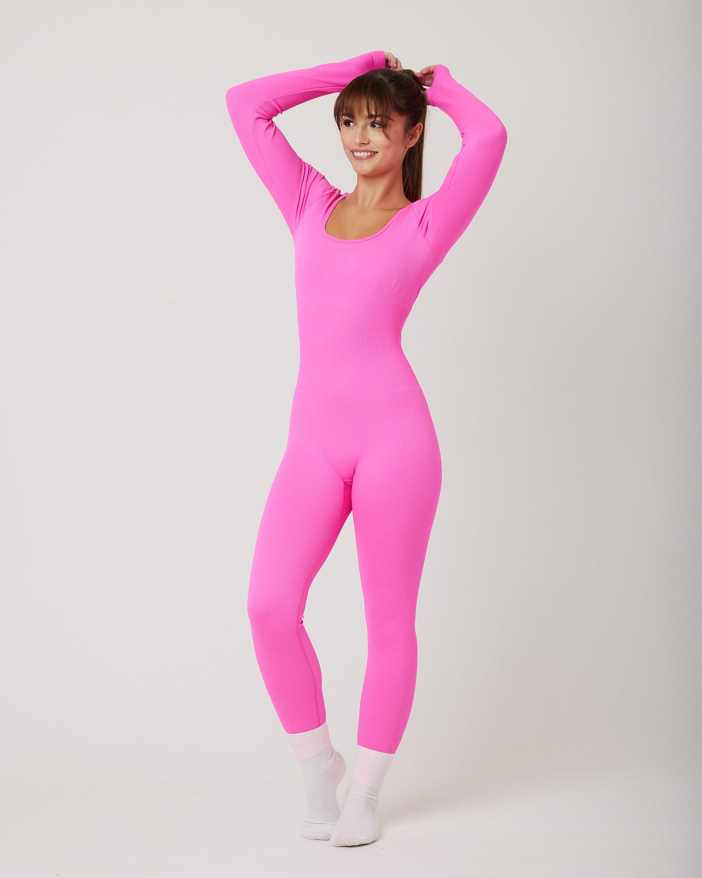 Snuggz Fit Ribbed Long Sleeve Pink Jumpsuit