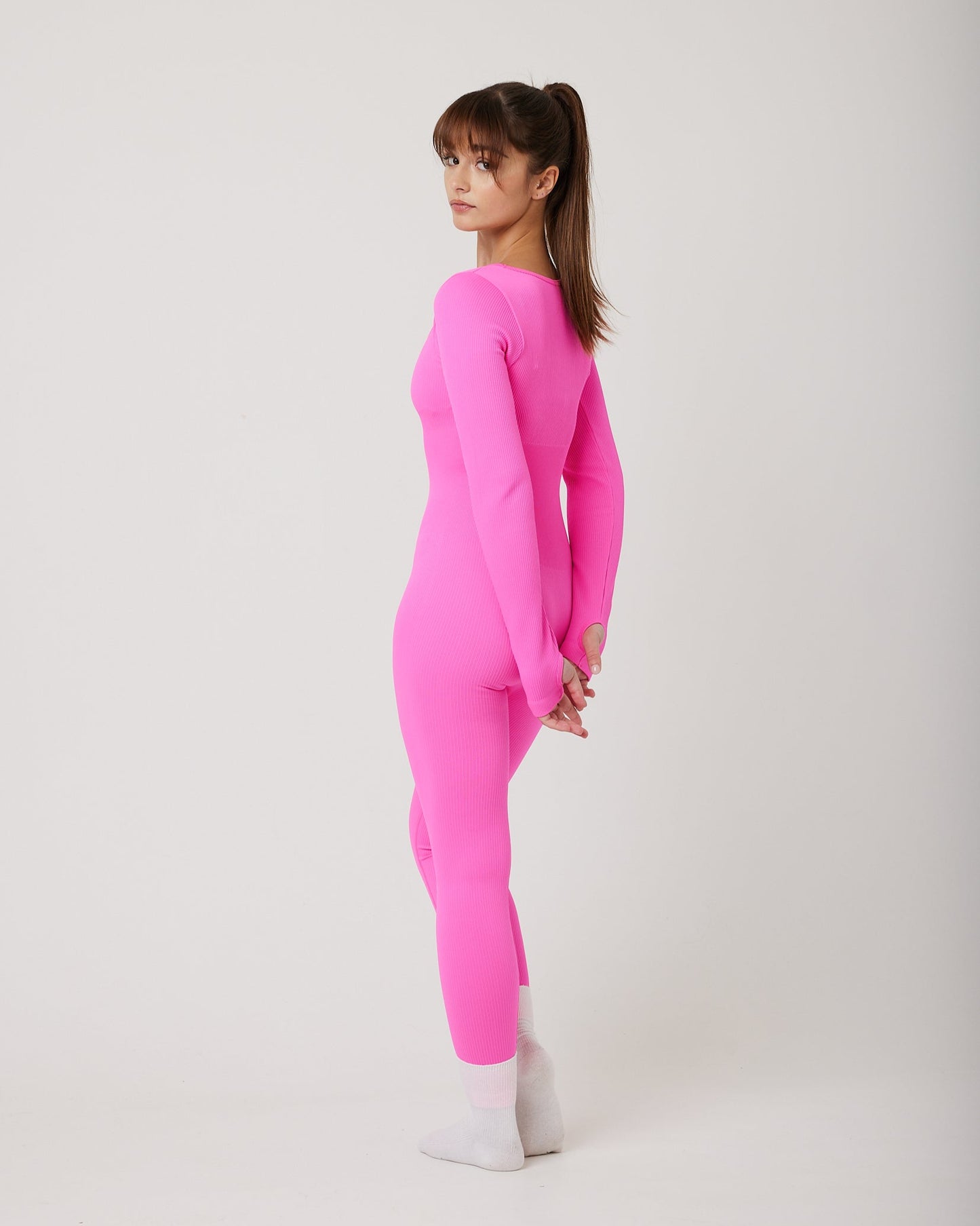 Snuggz Fit Ribbed Long Sleeve Pink Jumpsuit