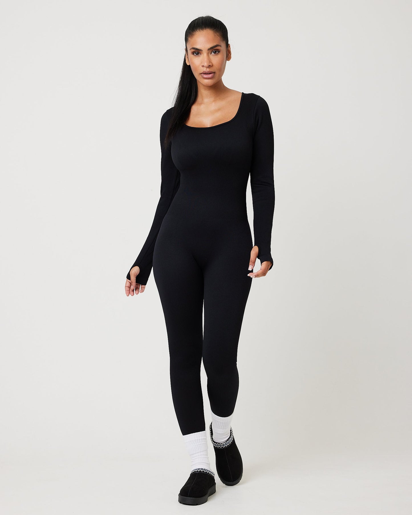 Snuggz Fit Ribbed Long Sleeve Black Jumpsuit