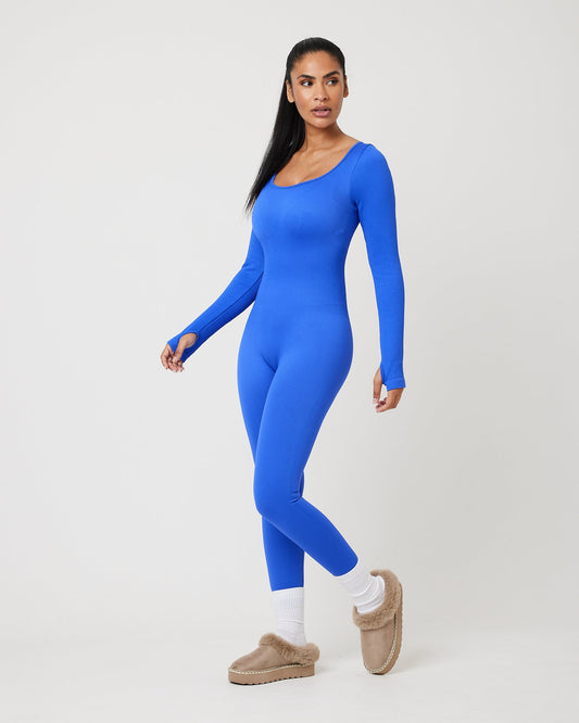 Snuggz Fit Ribbed Long Sleeve Royal Blue Jumpsuit