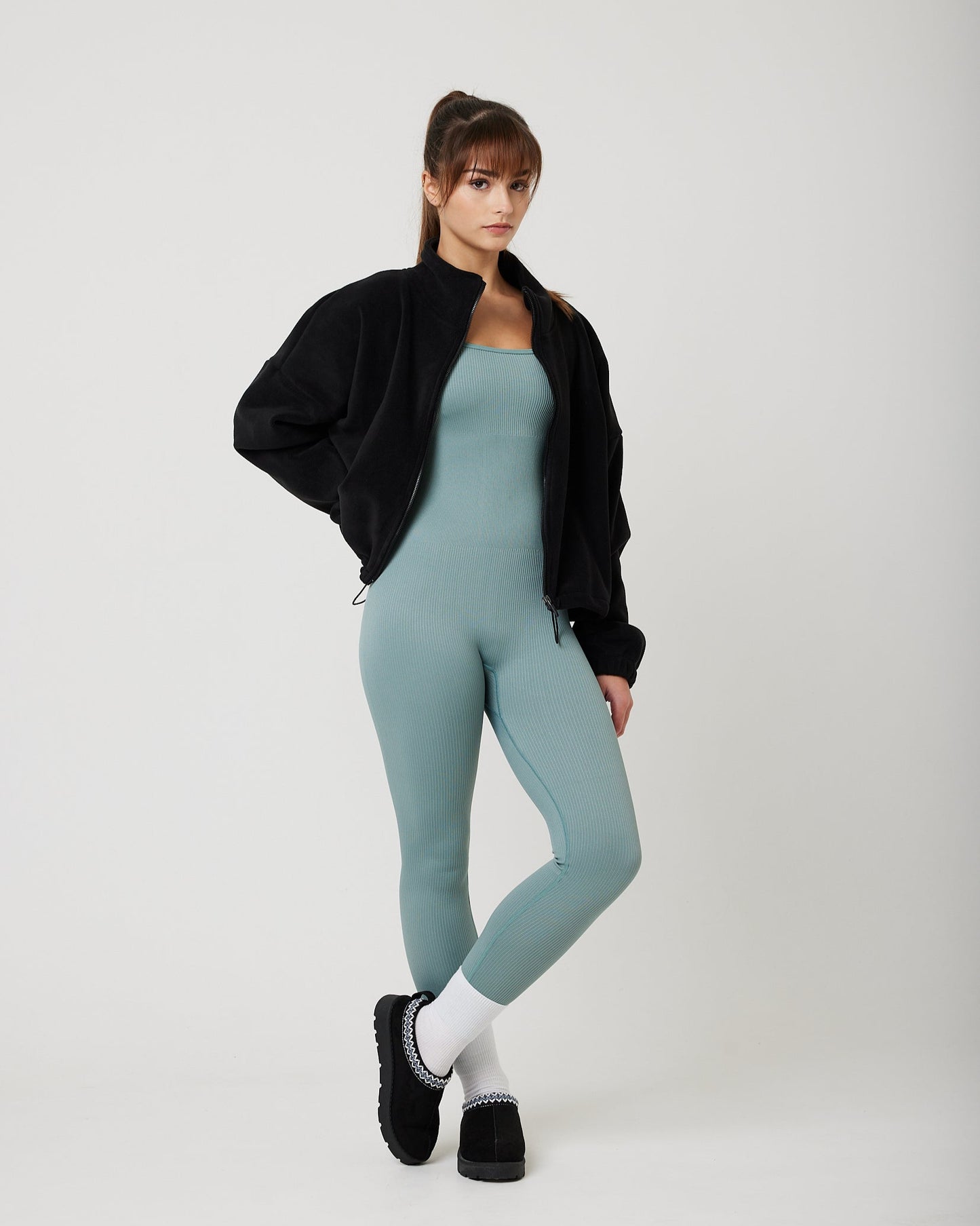 Snuggz Fit Ribbed Long Sleeve Green Jumpsuit