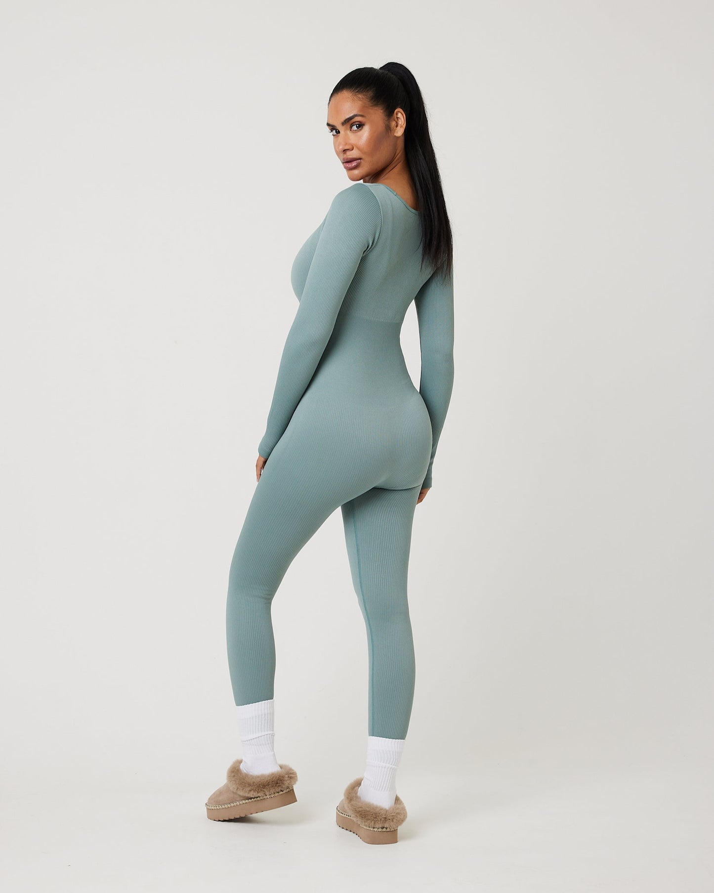 Snuggz Fit Ribbed Long Sleeve Green Jumpsuit