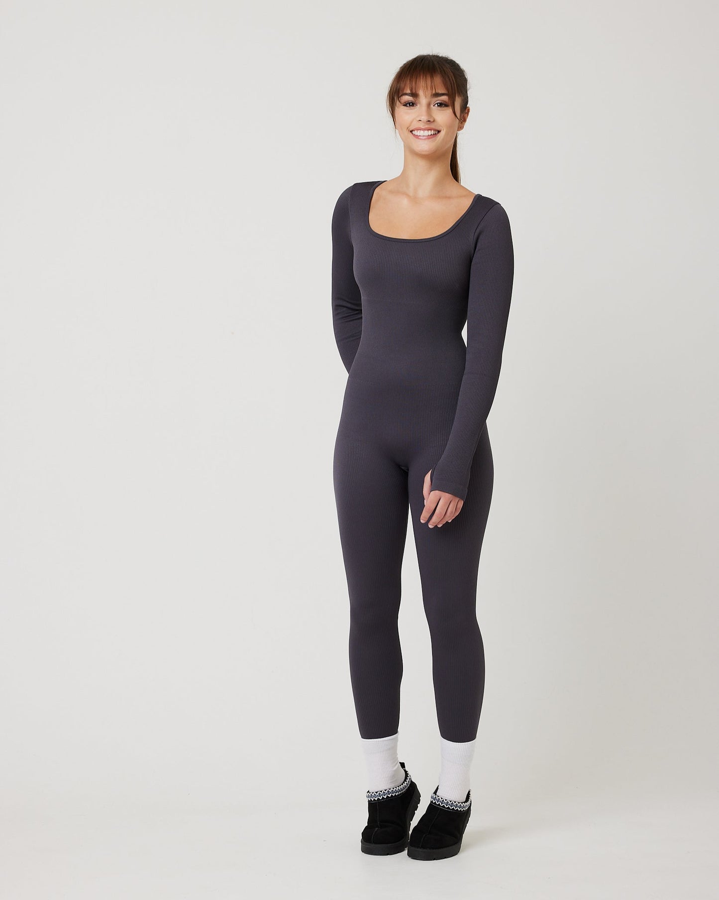 Snuggz Fit Ribbed Long Sleeve Grey Jumpsuit