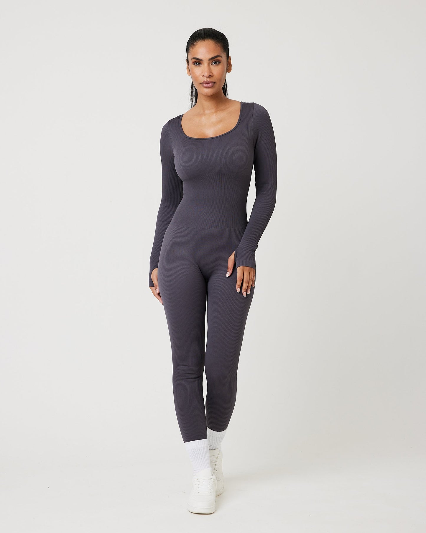 Snuggz Fit Ribbed Long Sleeve Grey Jumpsuit