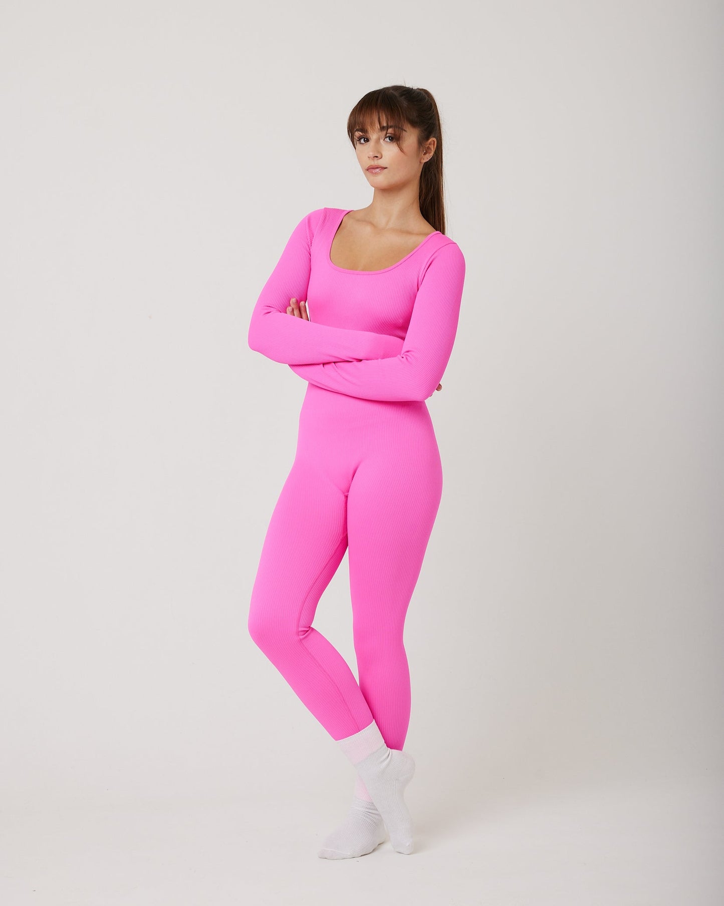 Snuggz Fit Ribbed Long Sleeve Pink Jumpsuit